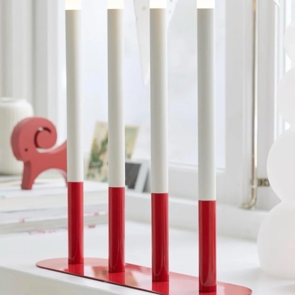 IKEA STRÅLA Red and White Candle led candelabra Christmas holiday decor new